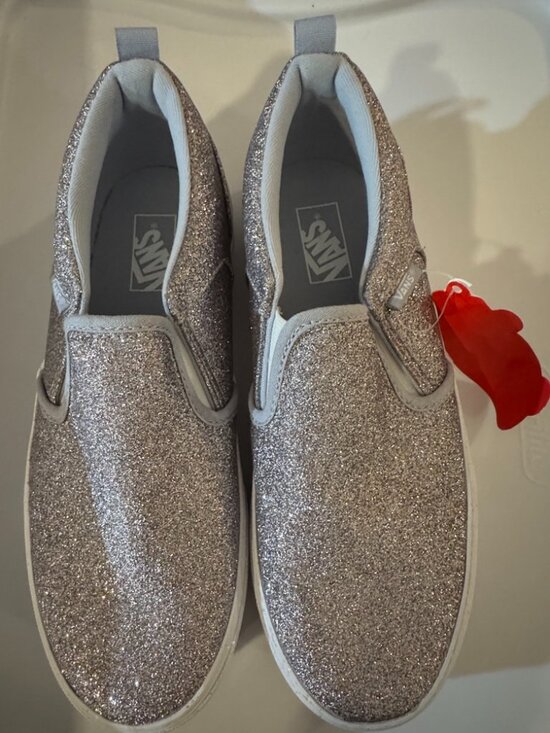 Vans Other - Vans Girls' Missy Silver Glitter Slip-On Sneakers, Size:Girls' 5, New w/Tags